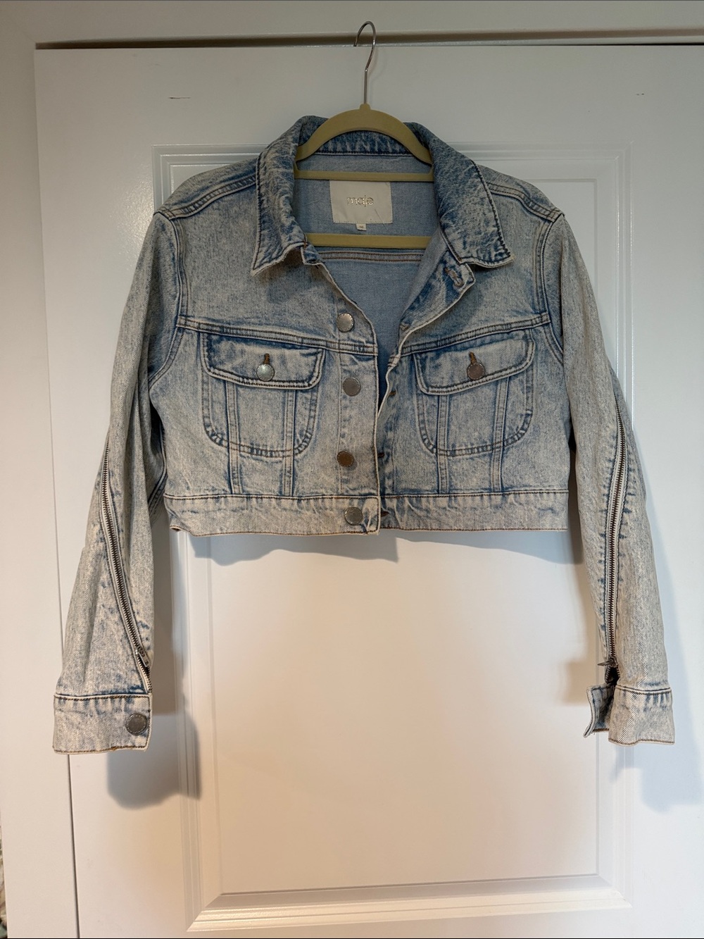 Maje Light Blue Cropped Denim Jacket